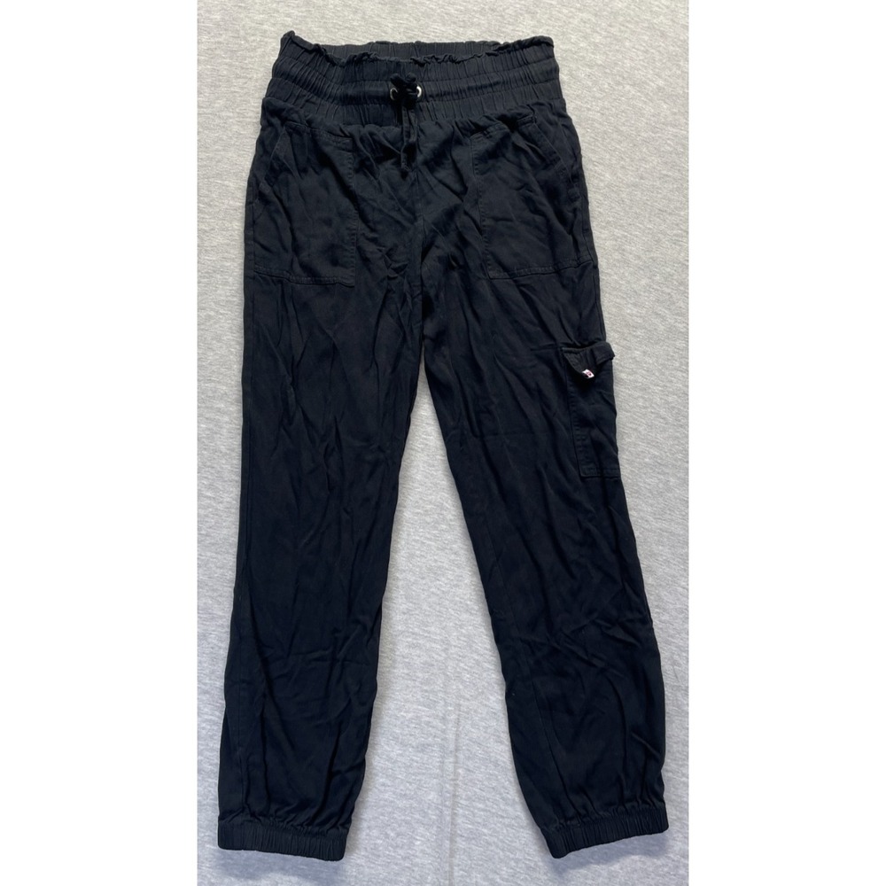 Juicy Couture Cargo Jogger Pants Womens S Black Rayon Utility Pockets Drawstring